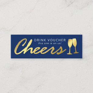 Elegant Party Free Drink Voucher   Blue Gold Mini Business Card