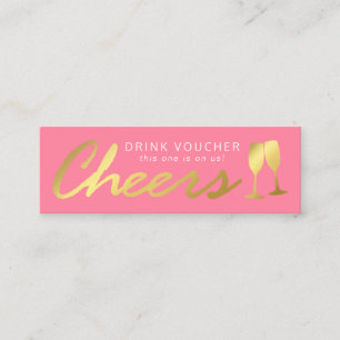 Elegant Party Free Drink Voucher   Pink Gold Mini Business Card
