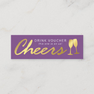 Elegant Party Free Drink Voucher Purple Gold Mini Business Card