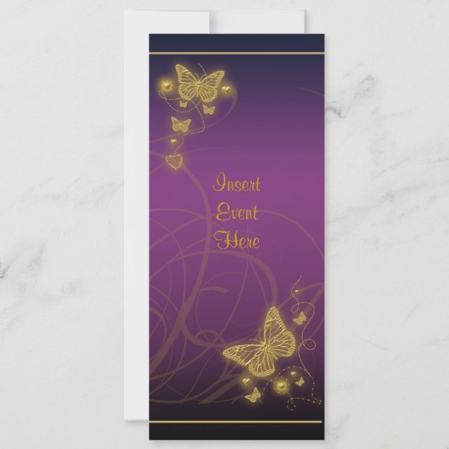 Elegant party gold butterfly floral purple pink invitation (Front)