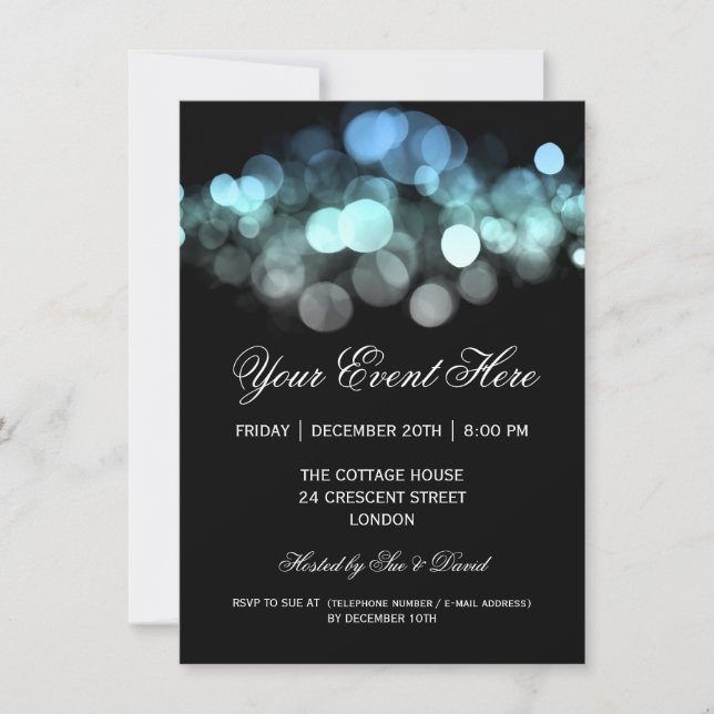 Elegant Party Invitation Blue Black (Front)