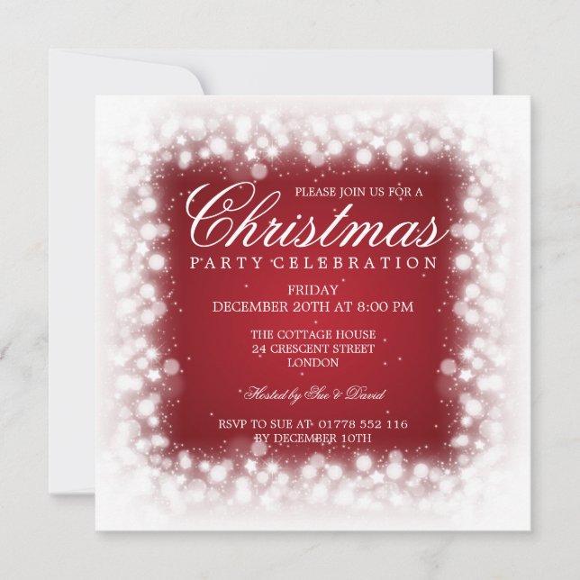 Elegant Party Magic Sparkle Red Invitation (Front)