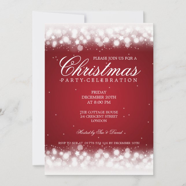 Elegant Party Magic Sparkle Red Invitation (Front)