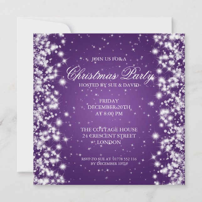 Elegant Party Sparkle Purple Invitation (Front)