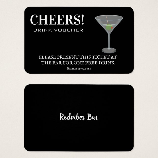 Elegant Party Wedding Reception Free Drink Voucher (Front & Back)