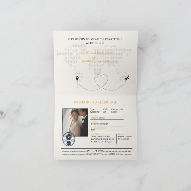 elegant  passport wedding invitation (Inside)
