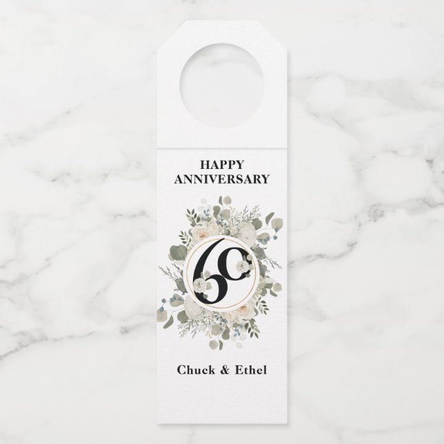 Elegant Pastel 60th ANNIVERSARY  Bottle Tag (Front)