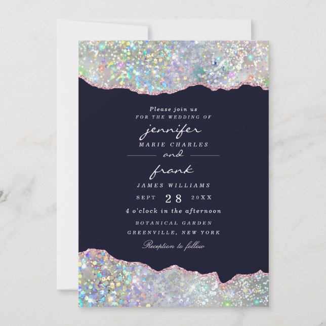 Elegant Pastel Agate Holographic Glitter  Invitation (Front)