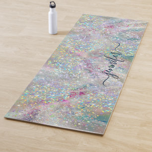 Elegant Pastel Alcohol Ink Holographic Glitter Yoga Mat
