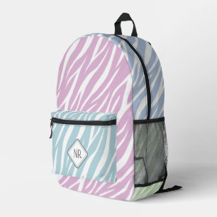 Elegant Pastel And White Zebra Print Add Monogram Printed Backpack