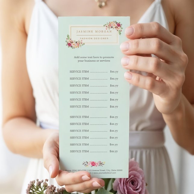 Elégant Pastel Aquarelle Floral Menu Prix (Créateur téléchargé)