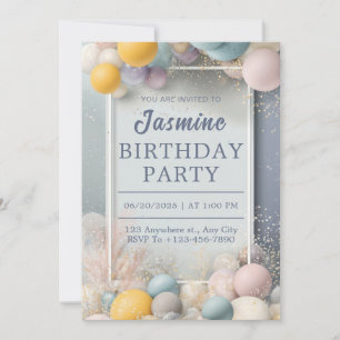 Elegant Pastel Balloon Gold Dust Birthday Invitation