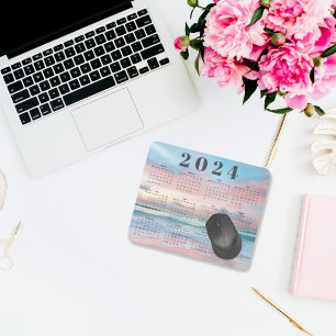 Elegant Pastel Beach Sunset 2024 Year Calendar Mouse Pad