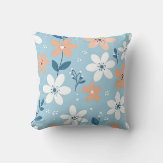 Elegant Pastel Blue and Peach Floral Throw Pillow