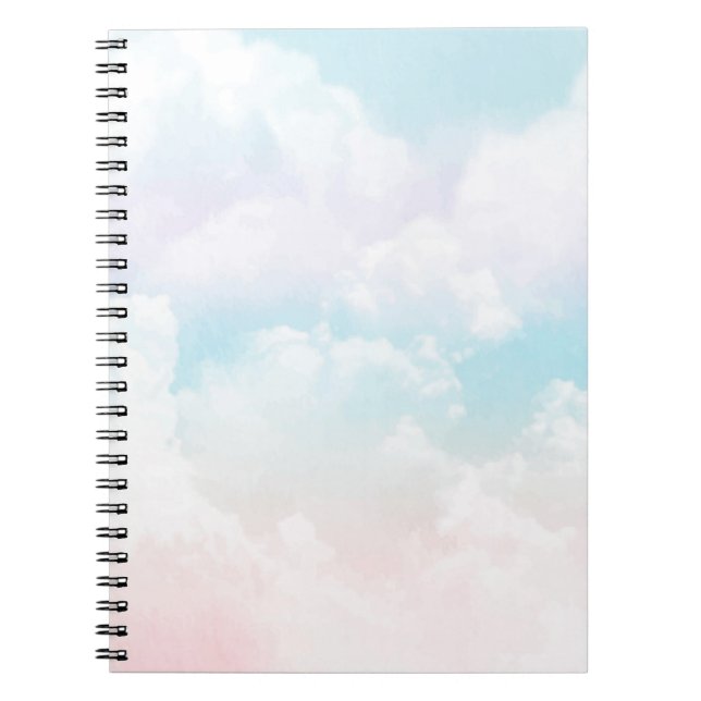 Elegant pastel blue and pink heavenly clouds notebook (Front)