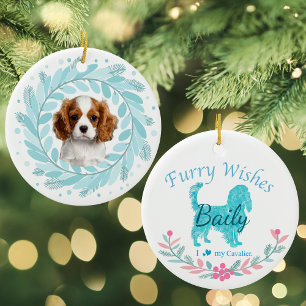 Elegant Pastel Blue Cavalier   Custom Christmas Ceramic Ornament