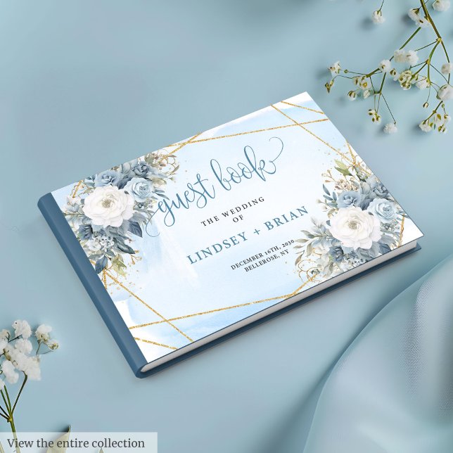 Elégant Pastel Blue Floral Gold Mariage Livre d'hô (Elegant Pastel Blue Floral Gold Wedding Guest Book

)