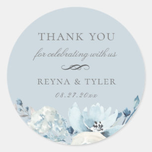 Elegant Pastel Blue Floral Wedding Favour Classic Round Sticker