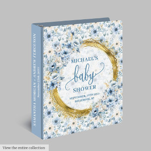 Elegant Pastel Blue Gold Floral Baby Memory Album Binder