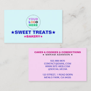 Elegant Pastel Blue & Pink Color   Bakery Logo Business Card