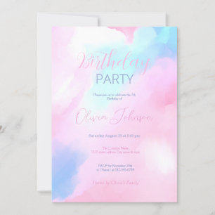 Elegant Pastel Blue Pink Watercolor Painting Invitation