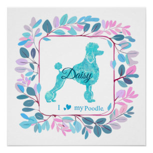 Elegant Pastel Blue Poodle Poster   Personalized