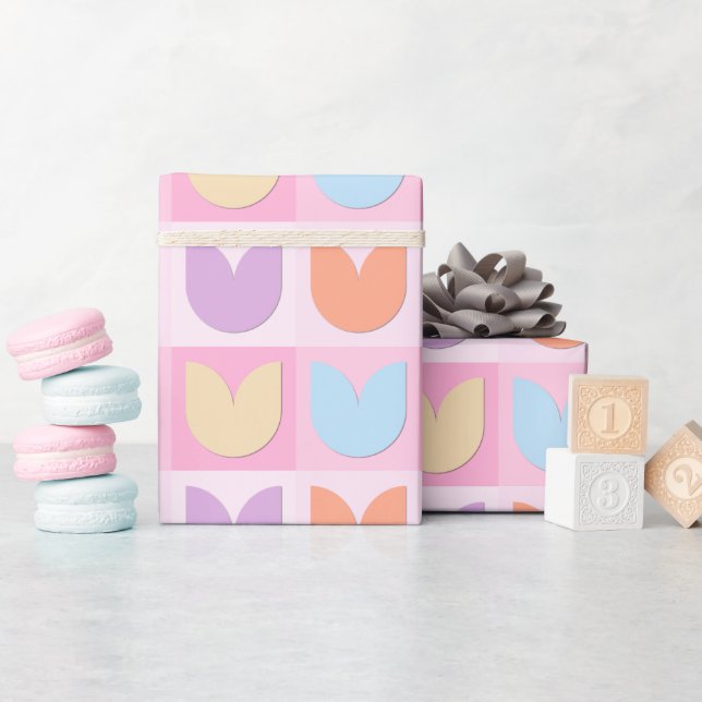 Elegant Pastel Blue Purple Orange Yellow Tulips Wrapping Paper (Baby Shower)