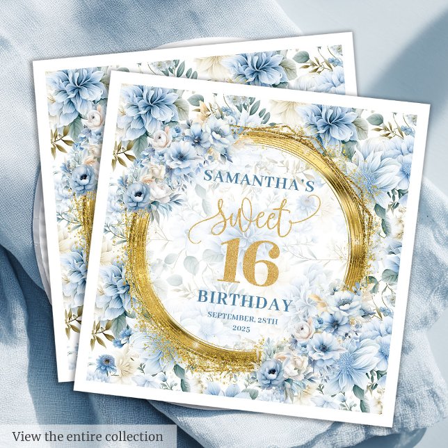 Elegant Pastel Blue Sweet Sixteen Gold Glitter  Napkin (Elegant Pastel Blue Sweet Sixteen Gold Glitter Napkins)