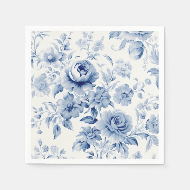 Elegant Pastel Blue Watercolor Roses Napkin (Front)