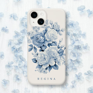 Elegant Pastel Blue Watercolor Roses Personalized iPhone 13 Mini Case