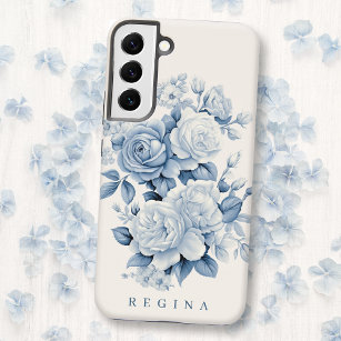 Elegant Pastel Blue Watercolor Roses Personalized Samsung Galaxy Case