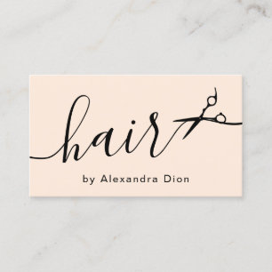 Elegant pastel blush & black scissors hairstylist business card