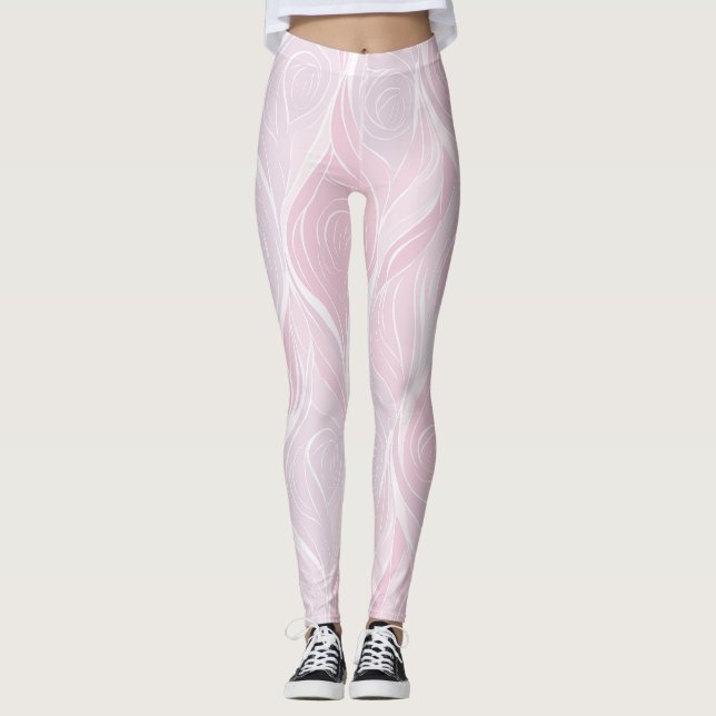 Elegant Pastel Blush Rose Wave Abstract Pattern Leggings (Front)