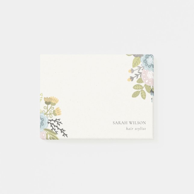 Elegant Pastel Boho Blush Blue Green Leafy Floral Post-it Notes (Front)