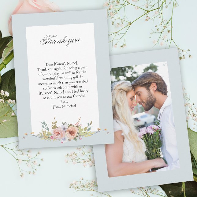 Elegant Pastel Boho Floral Calligraphy/Photo Thank You Card (Creator Uploaded)