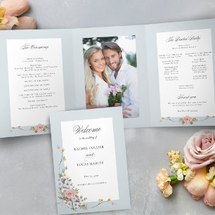 Elegant Pastel Boho Floral Calligraphy Program Tri-Fold Card