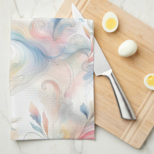 Elegant Pastel Botanical Watercolor Kitchen Towel