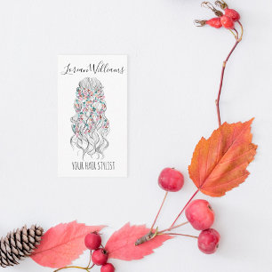 Elegant Pastel Bride Wavy Hair Styling Floral Business Card