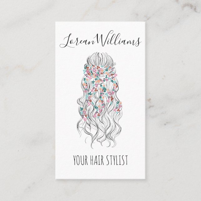 Elegant Pastel Bride Wavy Hair Styling Floral QR  Business Card (Front)