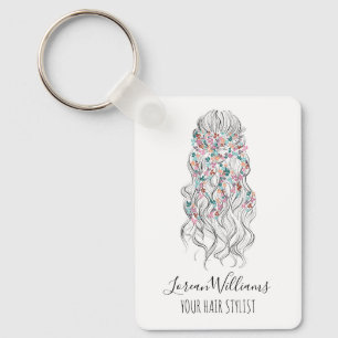 Elegant Pastel Bride Wavy Hair Styling Floral QR  Keychain