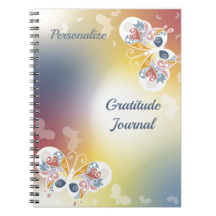 Elegant Pastel Butterflies Gratitude Personalized Notebook