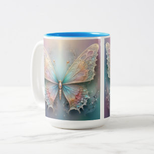 Elegant Pastel Butterfly Fractal Art, Two-Tone Coffee Mug