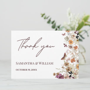 Elegant Pastel Chic Boho Wildflower Theme Wedding Thank You Card