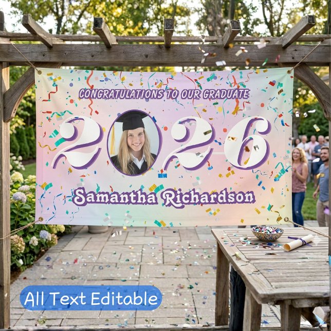 Elegant Pastel Class of 2025 Confetti Name Photo Banner (Creator Uploaded)