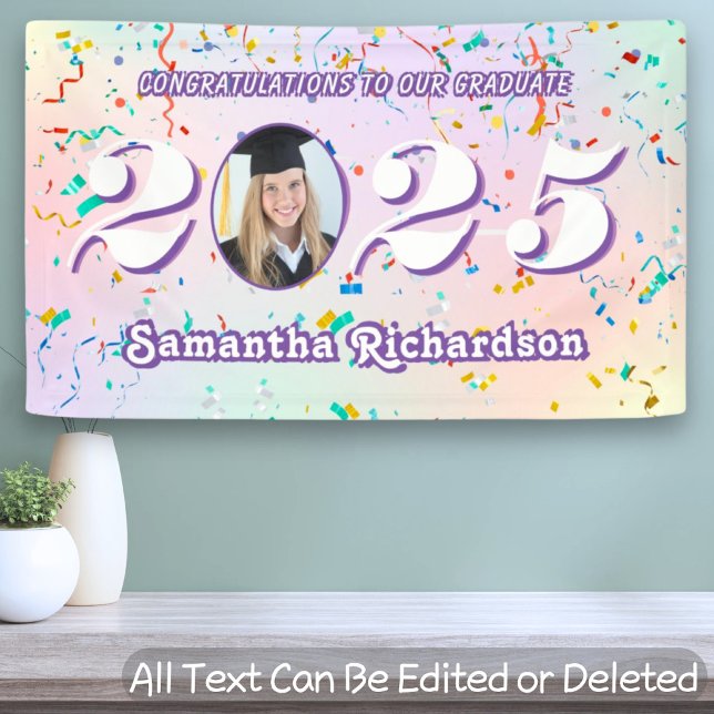 Elegant Pastel Class of 2025 Confetti Name Photo Banner (Creator Uploaded)