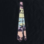 elegant pastel color block geometric triangles tie<br><div class="desc">Modern and abstract color block pattern featuring pink,  peach,  yellow blue and purple geometric figures on a dark purple background.</div>