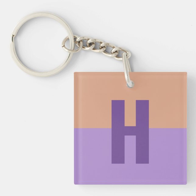 Elegant Pastel Colorblock Monogram Initial Letter Keychain (Front)