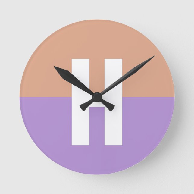 Elegant Pastel Colorblock Monogram Initial Letter Round Clock (Front)