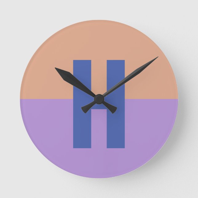 Elegant Pastel Colorblock Monogram Initial Letter Round Clock (Front)