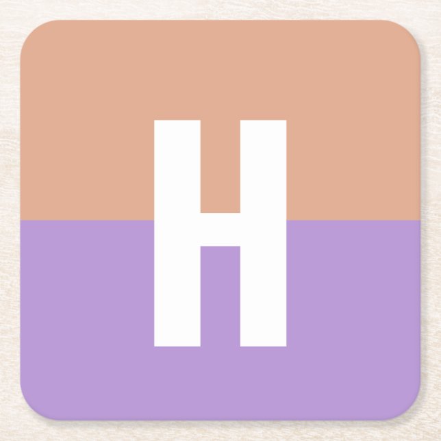 Elegant Pastel Colorblock Monogram Initial Letter Square Paper Coaster (Front)